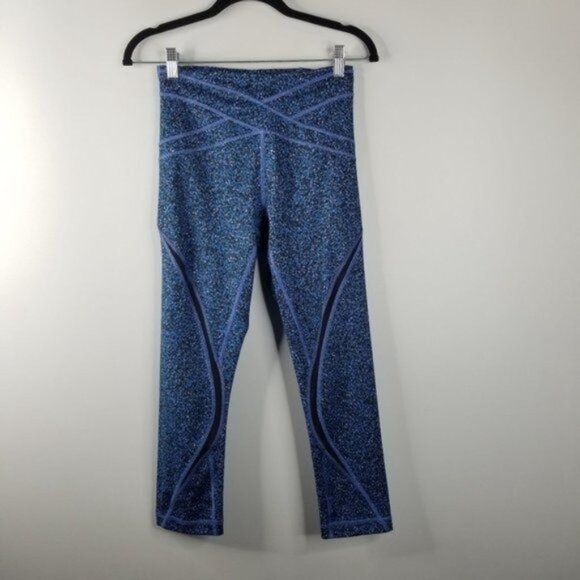Lululemon Free Flow Crop Leggings Size 6 Flashback Static Powder Pink Kayak Blue - Picture 2 of 7